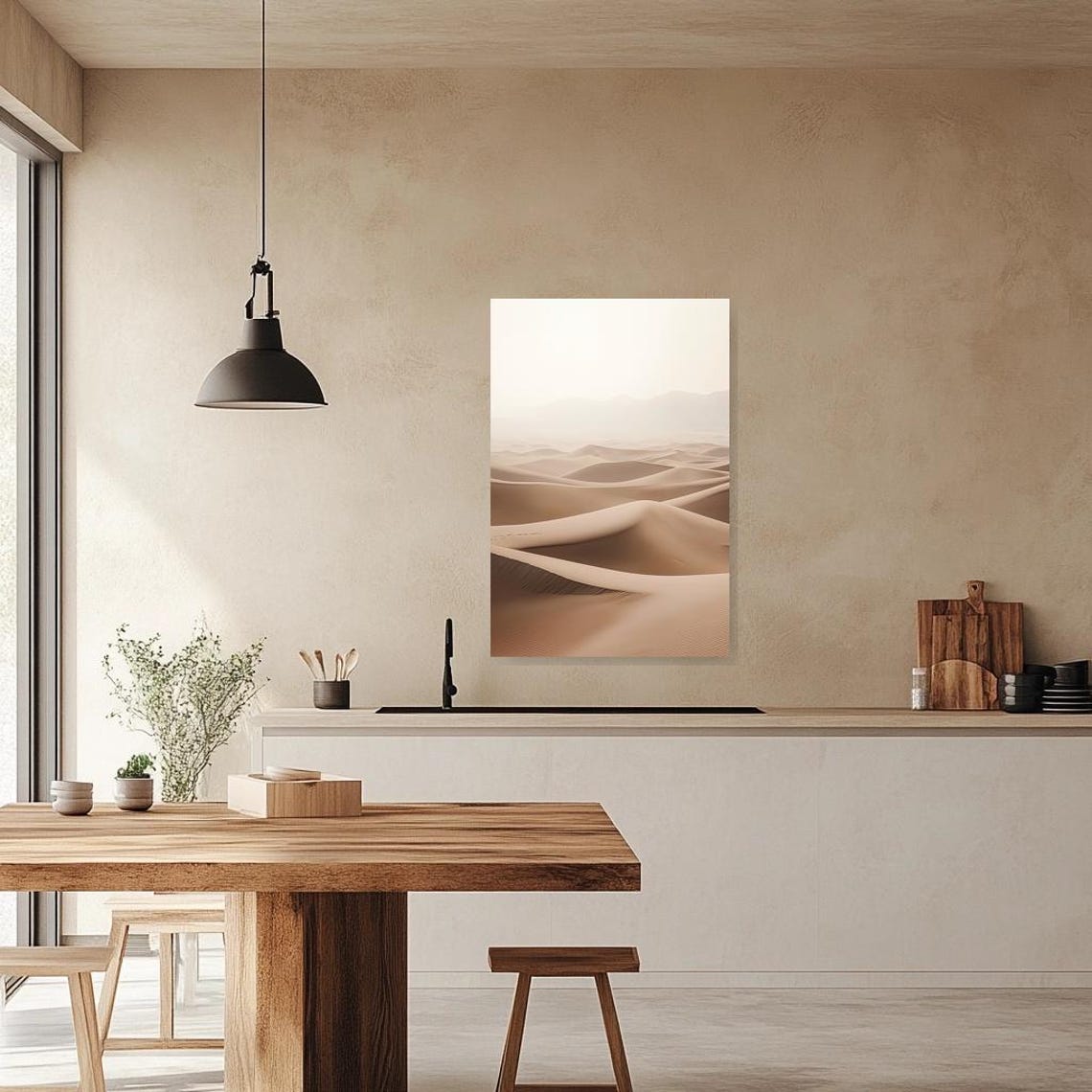 Serene Rolling Desert Dunes Minimalist Warm Beige Art Poster - Image 2