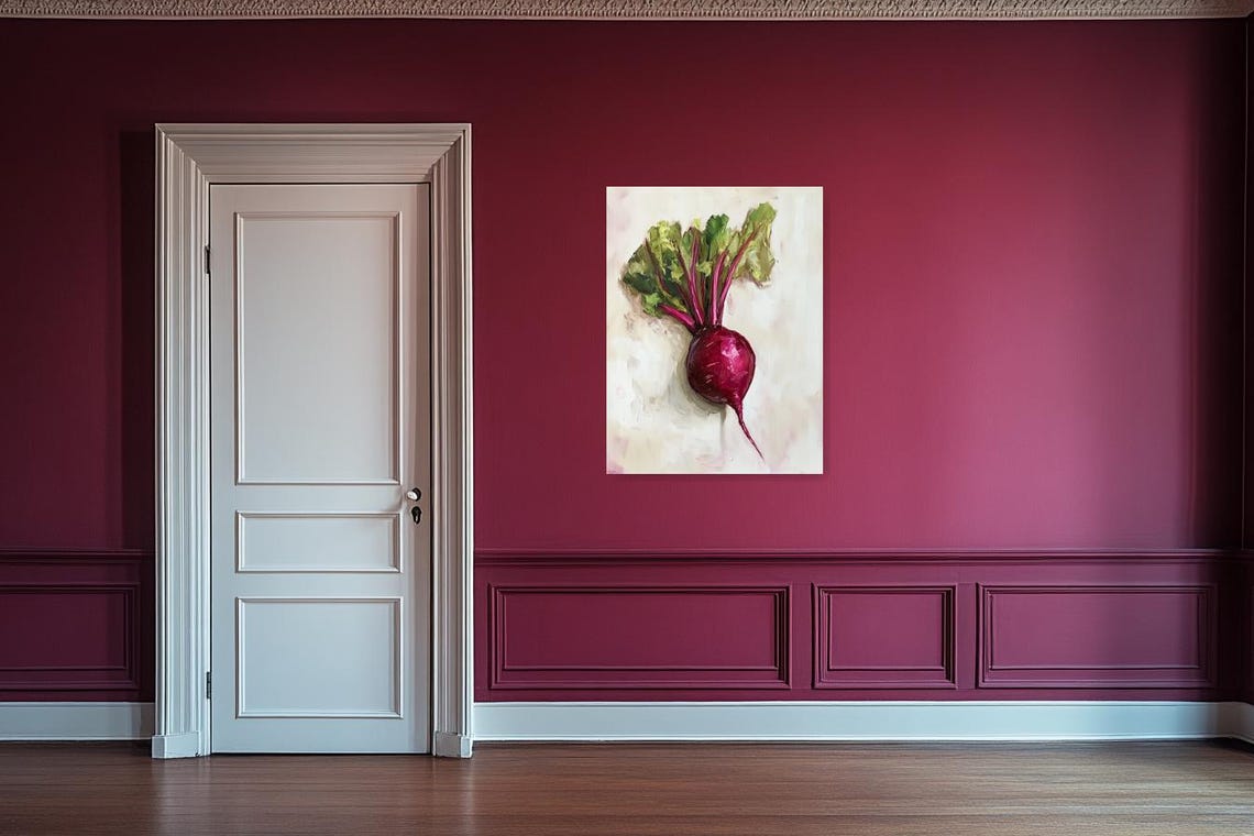 Fresh Beetroot With Leafy Greens Oil Painting Kitchen Art Poster - Image 3