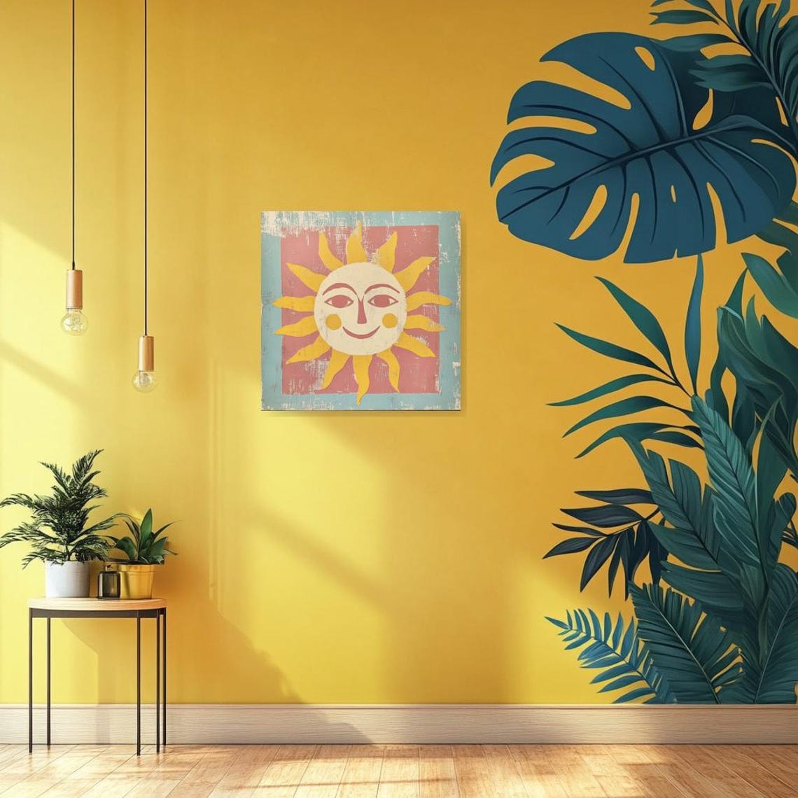 Rustic Happy Smiling Sun Face Vintage Folk Art Kitchen Poster - Image 2