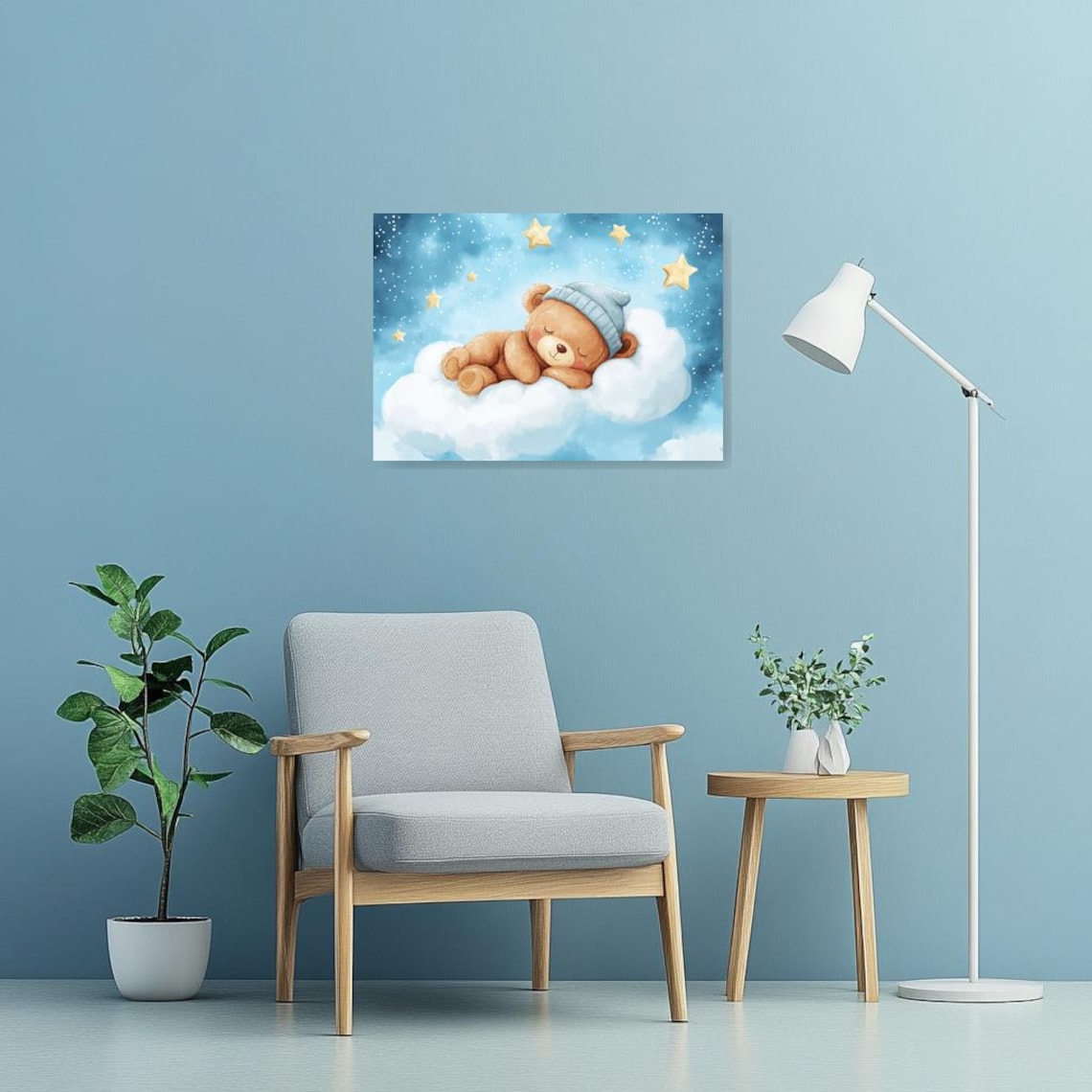 Sleeping Teddy Bear Cloud Stars Nursery Sweet Baby Art Poster - Image 3