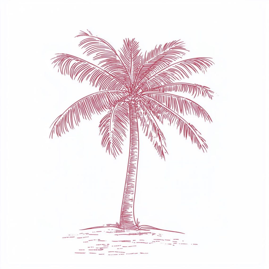Minimalist Coral Palm Tree Line Drawing on a White Background Poster