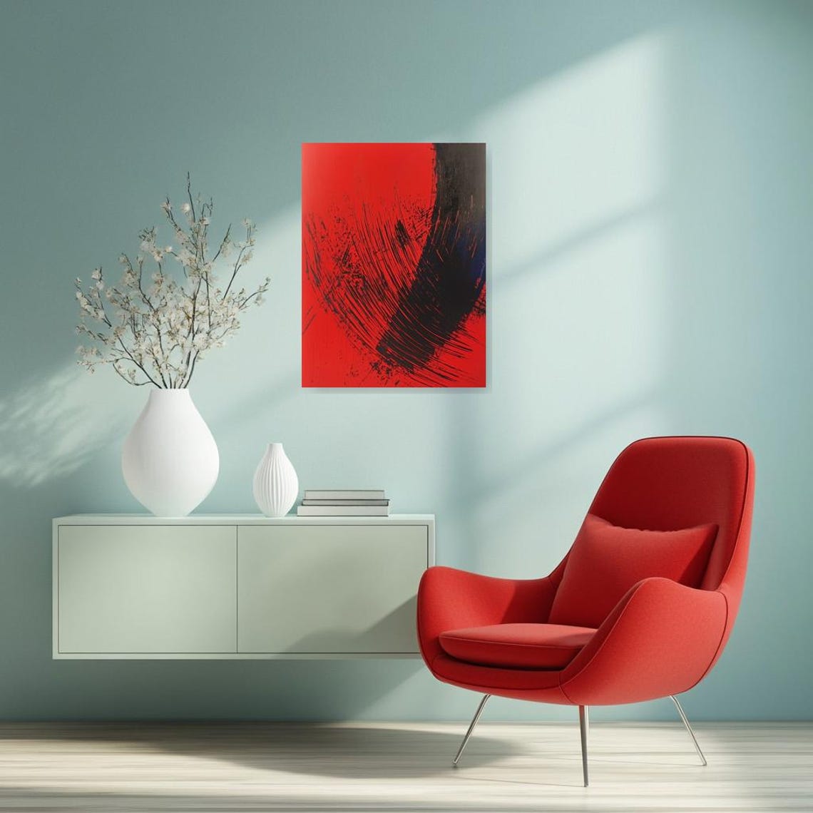 Bold Abstract Print Inspired By Wassily Kandinsky Red And Black Modern Wall Art For Contemporary Home Decor - Image 3