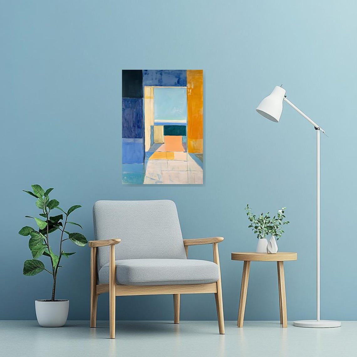 Abstract Geometric Print Inspired By Mondrian In Bold Blues And Warm Yellow For Home Decor And Wall Art - Image 3