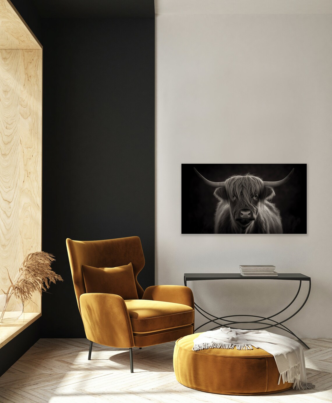 Black and White Highland Cow Portrait Moody Farm Animal Poster - Image 2