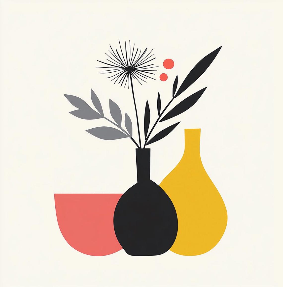 Chic Minimalist Vases and Leaves Modern Line Art Decor Poster