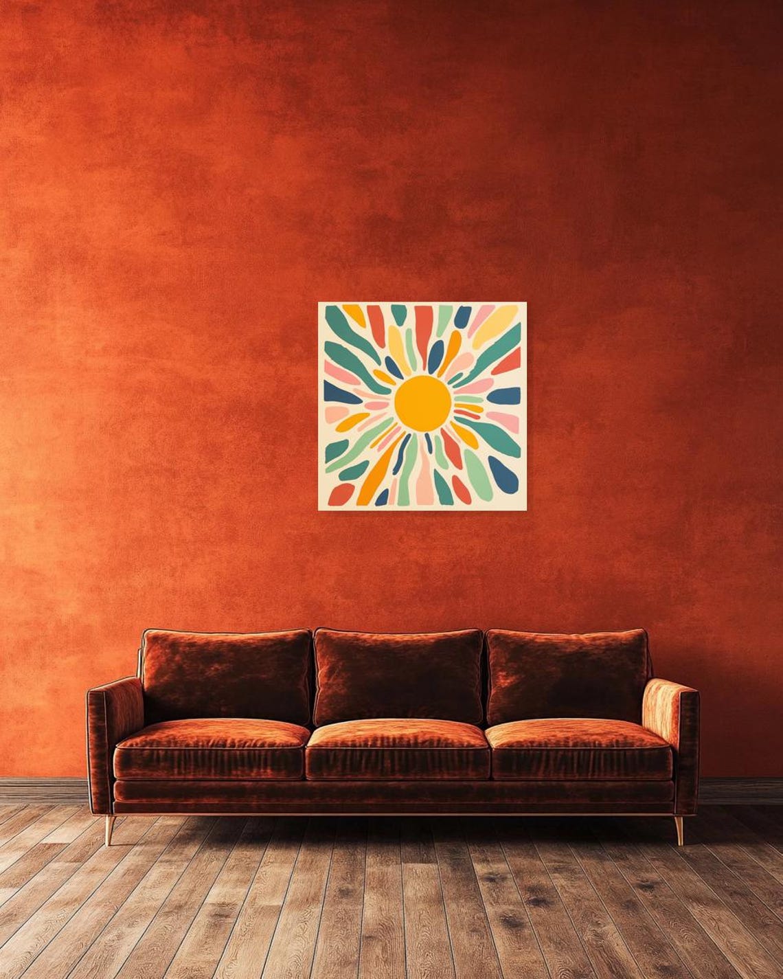 Happy Bright Cheerful Multicolor Sunburst Retro Folk Art Poster - Image 3