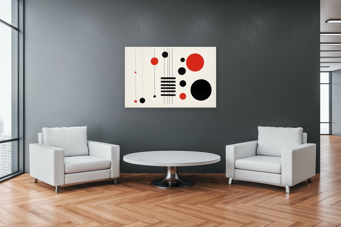 Minimalist Red Black Circles Lines Geometric Modern Art Poster - Image 2