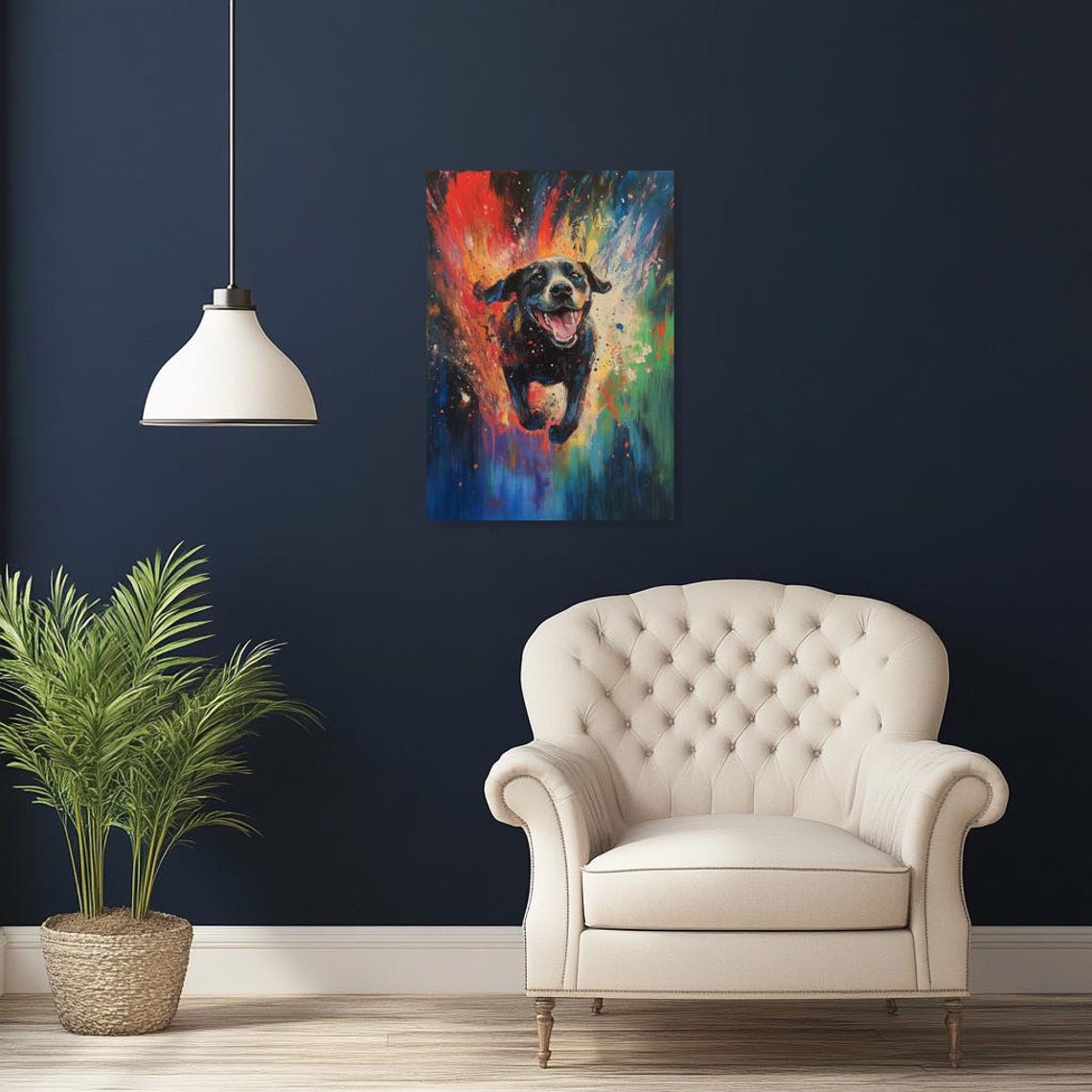 Joyful Black Labrador Running Through A Burst Of Colorful Paint Poster - Image 2