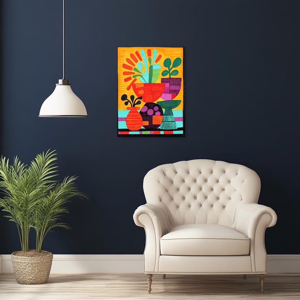 Vibrant Colorful Vases and Plants Abstract Still Life Poster - Image 2