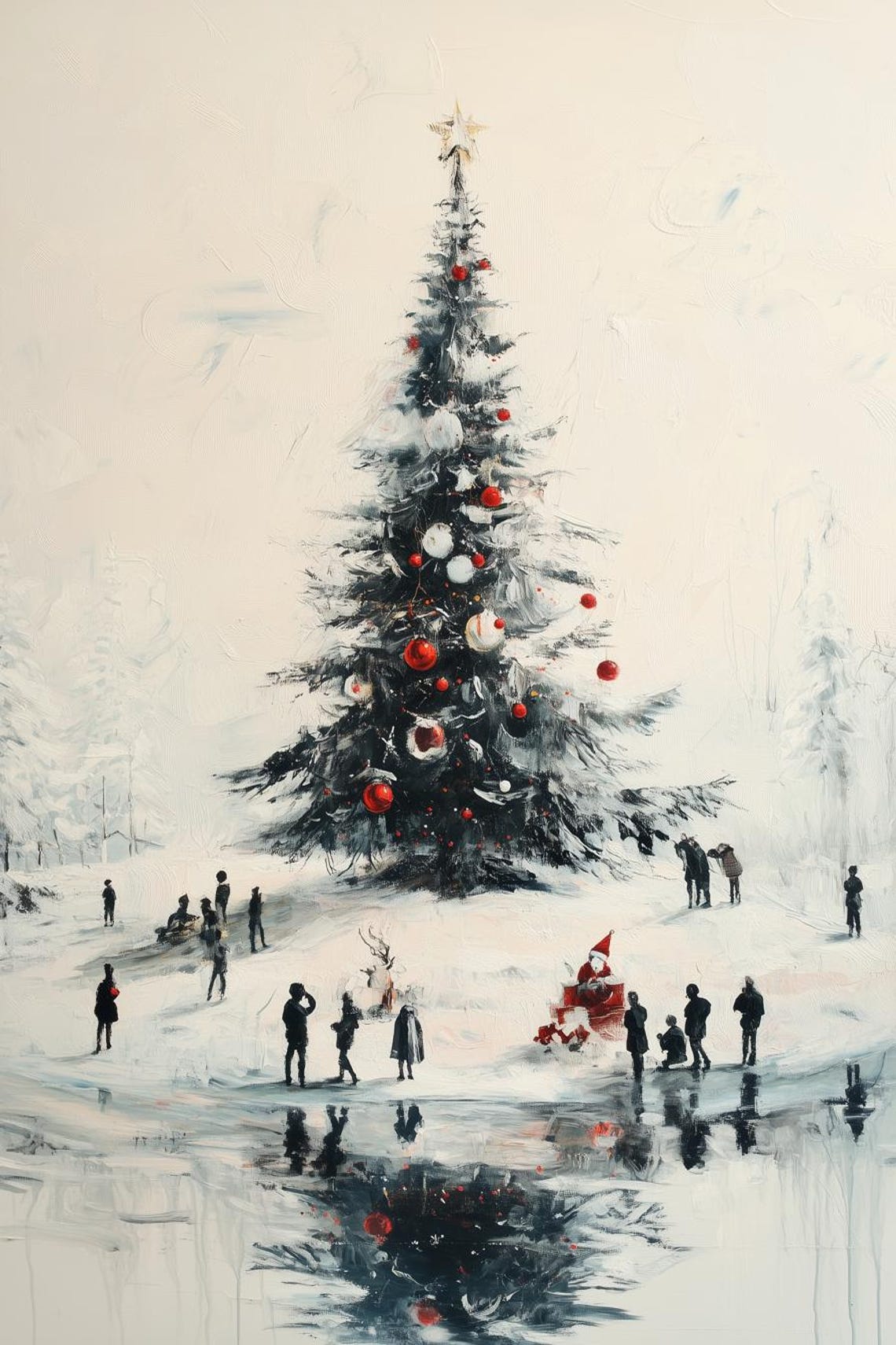 Giant Outdoor Christmas Tree with a Crowd in the Snow Poster