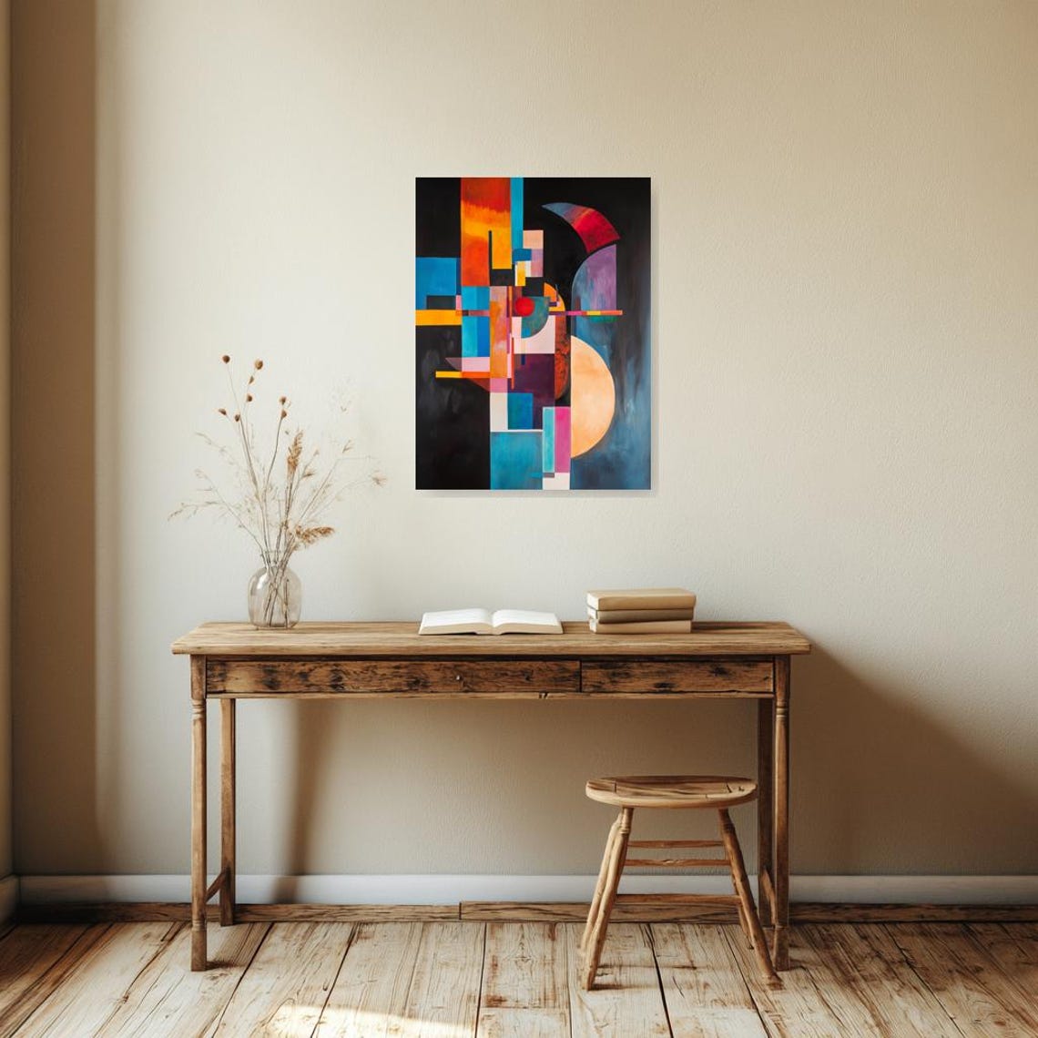 Abstract Geometric Wall Art Inspired By Piet Mondrian In Bold Colors And Textures For Stylish Home Decor - Image 2
