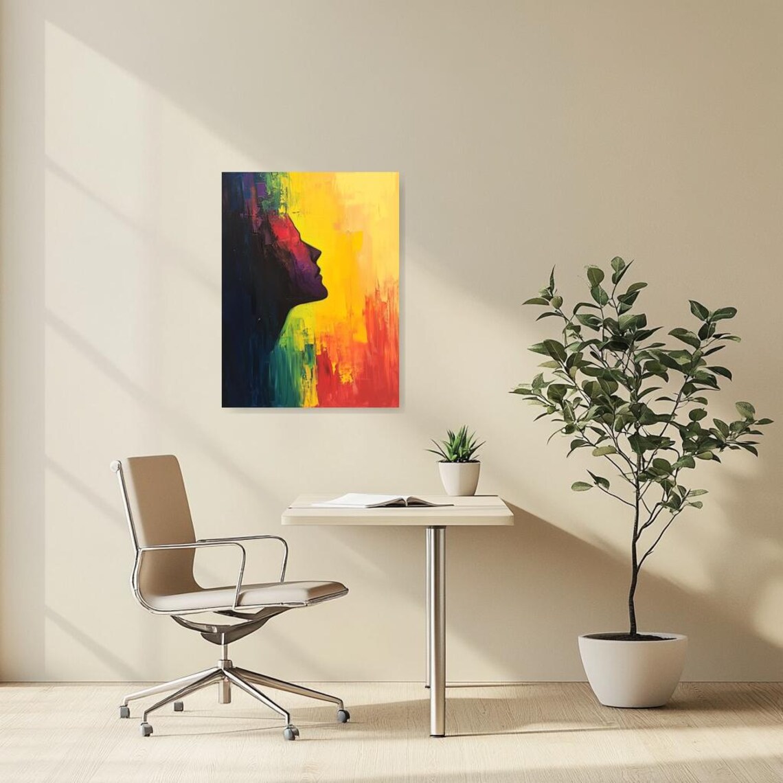 Vibrant Abstract Woman Profile Silhouette In Warm Sunset Colors Wall Art - Image 3