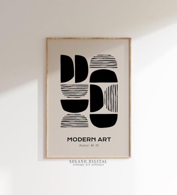 Modern Abstract Shapes Art Minimalist Black And Beige Wall Geometric Boho Decor Mid Century Poster