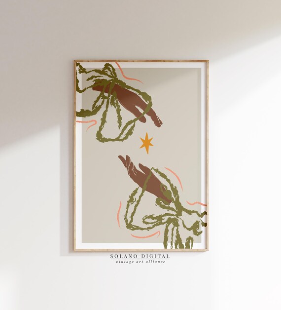 Modern Hand Art Print Boho Wall Star Minimalist Illustration Spiritual Contemporary Abstract Poster