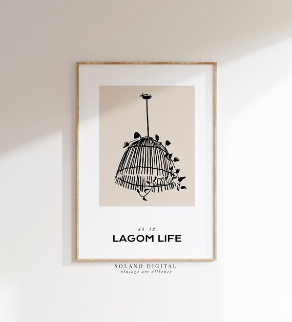 Lagom Life Wall Art Print Scandinavian Pendant Light Poster Boho Minimalist Neutral Home Decor