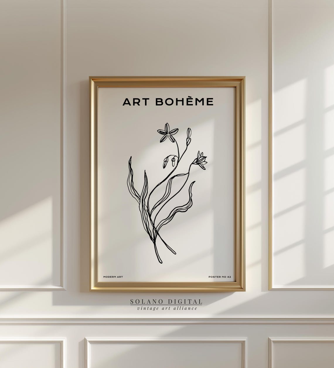 Boho Botanical Line Art Print Bohme Flower Poster Modern Minimalist Wall Black Ink Drawing