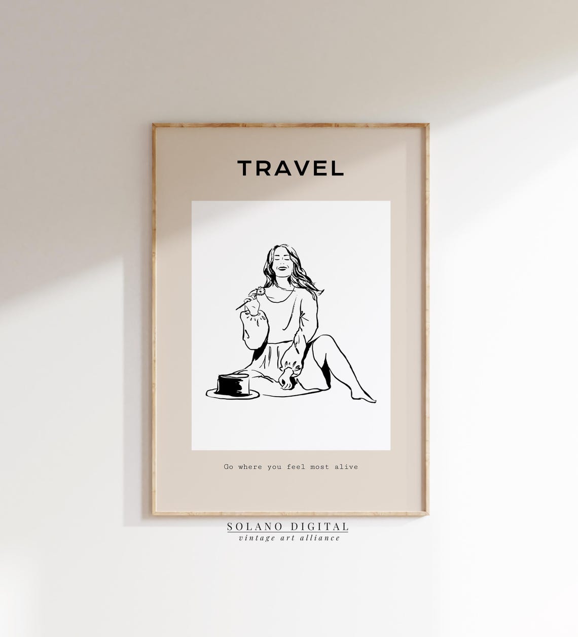 Travel Line Drawing Go Where You Feel Most Alive Quote Poster