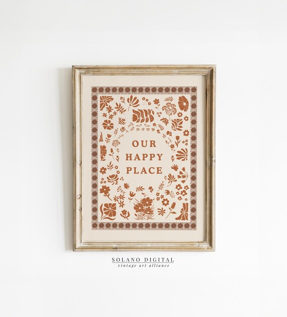 Our Happy Place Terracotta Botanical Typography Cozy Home Poster
