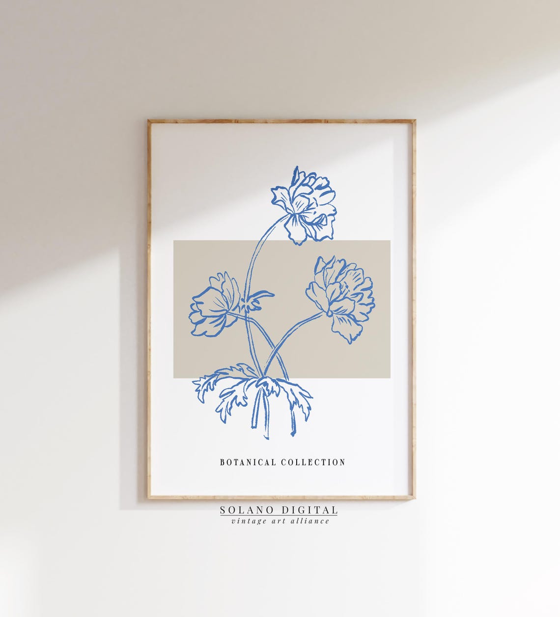 Blue Botanical Line Drawing Art Minimalist Floral Wall Modern Poster Neutral Home Decor