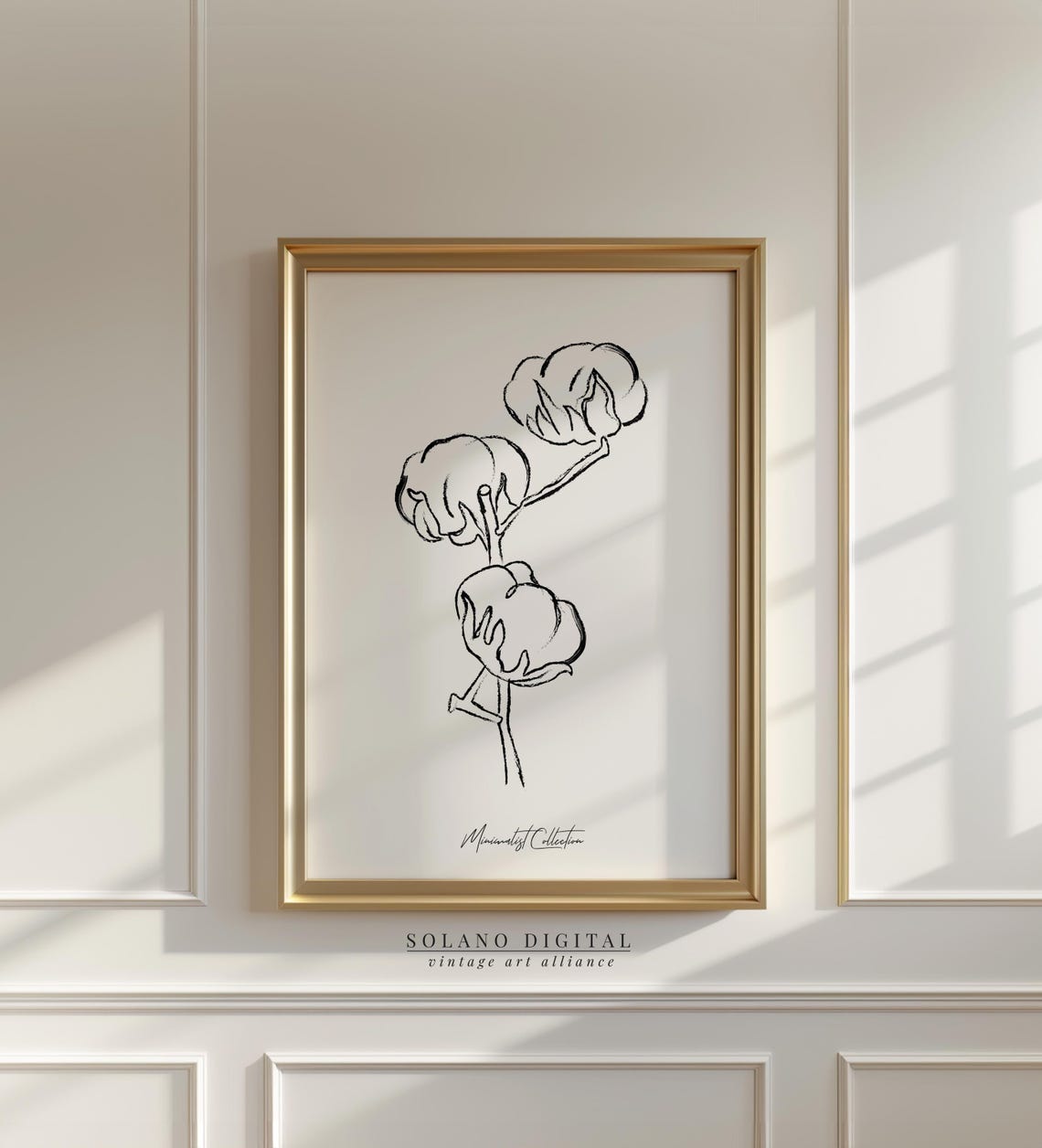 Minimalist Cotton Plant Line Art Print Neutral Botanical Wall Modern For Boho Or Scandinavian Decor