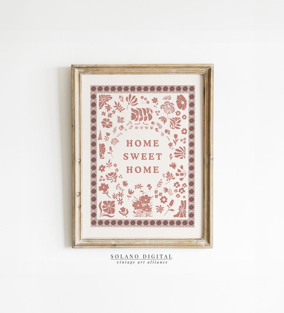 Blush Pink Folk Floral Wreath Home Sweet Home Quote Art Poster