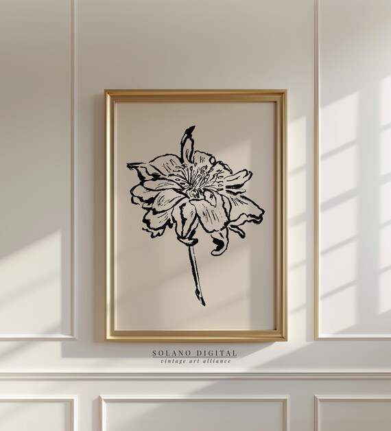 Botanical Line Art Flower Print Hand Drawn Floral Wall Decor Minimalist Illustration For Boho Homes