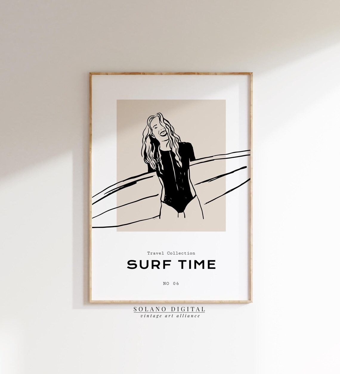 Surf Girl Art Modern Surfboard Wall Decor Boho Beach Line Drawing Coastal Summer Poster Illustration