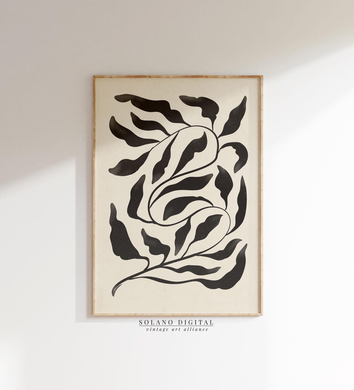 Black Botanical Charcoal Leaf Wall Art Modern Abstract Decor Boho