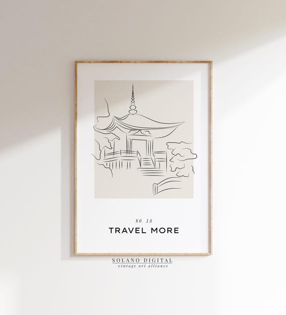Asian Temple Line Art Print Minimalist Travel Poster Japan Architecture Wall Decor For Zen Spaces
