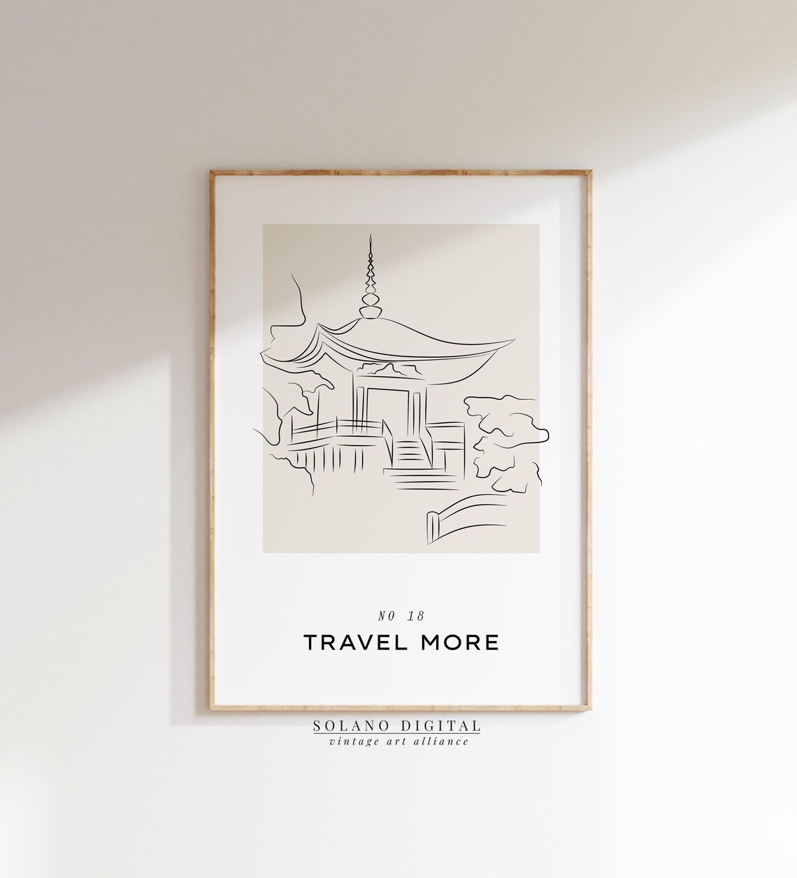 Travel More Japanese Pagoda Temple Line Art Minimalist Zen Poster
