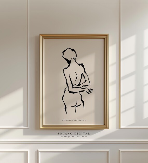 Minimalist Nude Line Art Print Spiritual Female Figure Poster Black And Beige Wall Boho Modern Decor