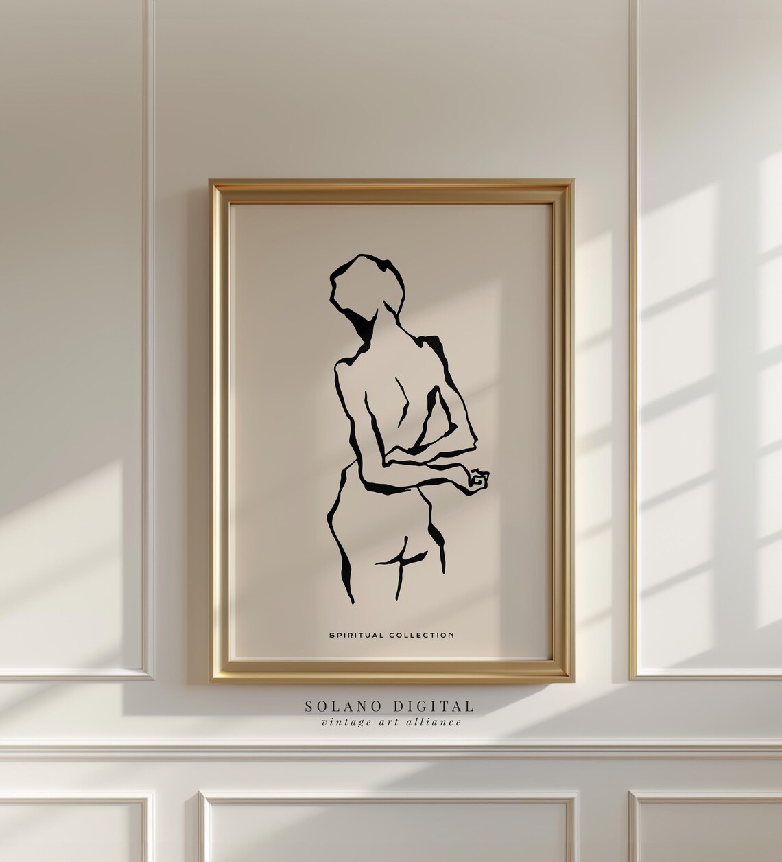 Abstract Nude Female Figure Black Line Drawing On Beige Art Poster
