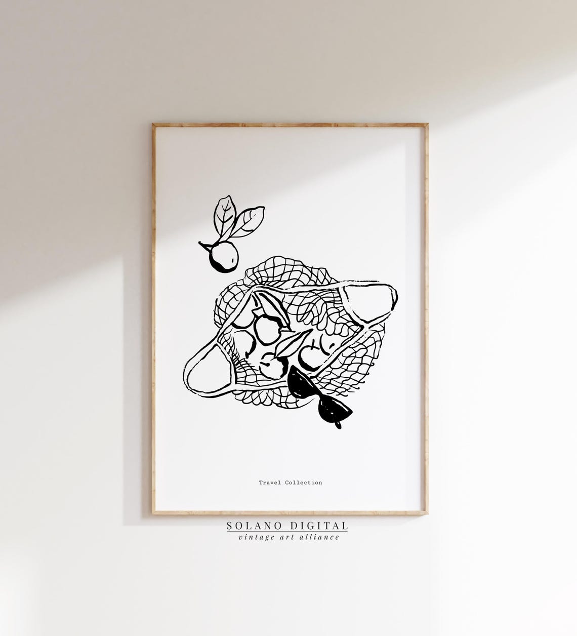 Minimalist Fruit Market Mesh Bag Line Drawing Kitchen Wall Art