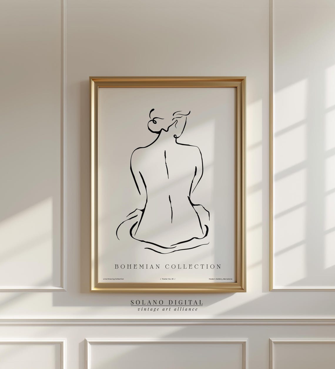 Bohemian Line Art Woman Back Minimalist Black Ink Drawing Poster