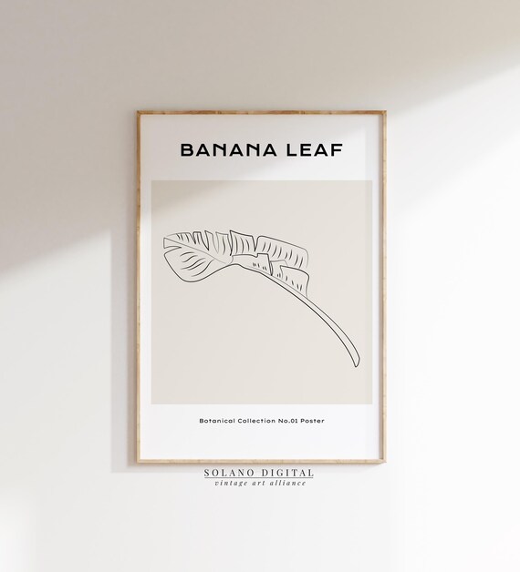 Banana Leaf Single Line Art Minimalist Botanical Drawing Poster