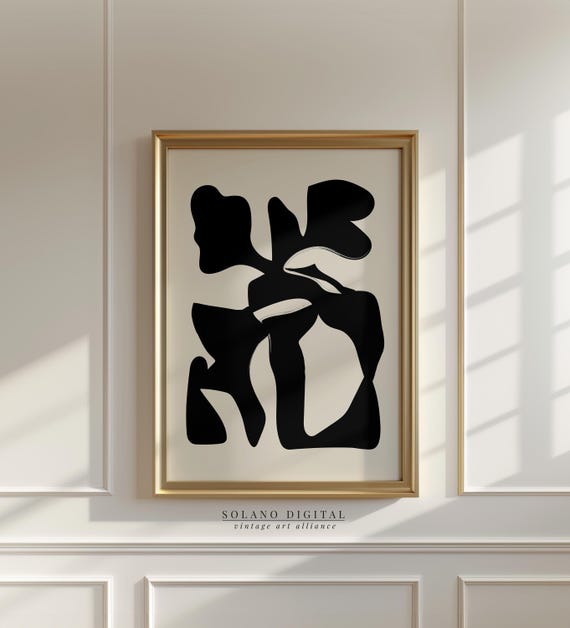 Abstract Modern Black Shape Print Minimalist Geometric Wall Art Mid Century Style Poster