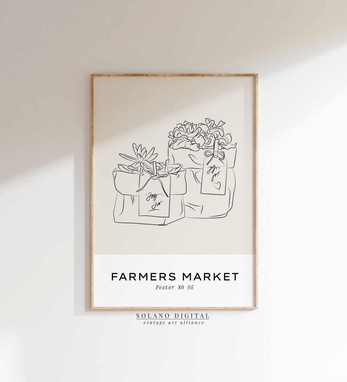 Minimalist Floral Art Farmers Market Line Drawing Poster Botanical Wall Neutral Boho Home Decor