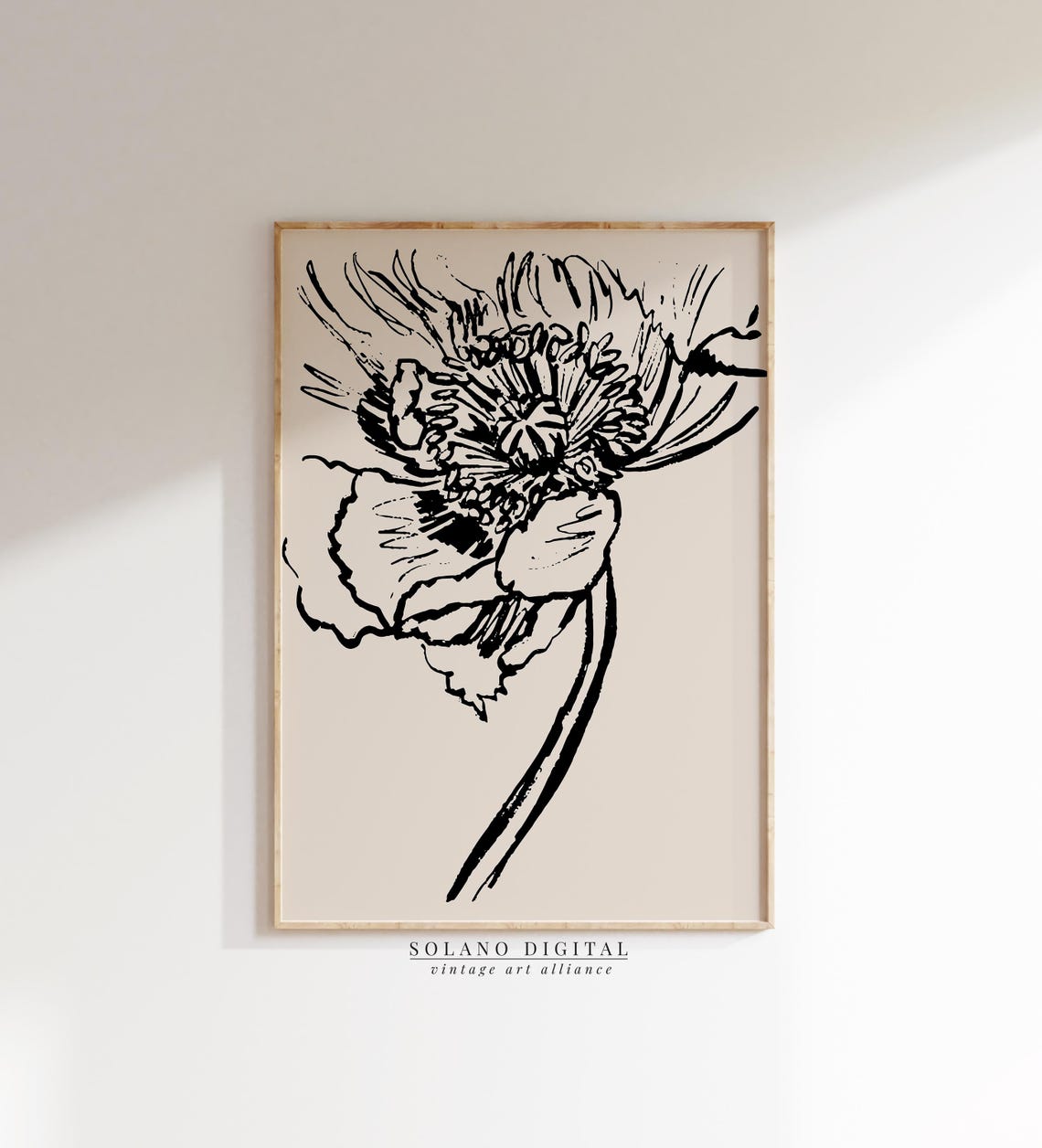 Botanical Flower Line Art Minimalist Floral Wall Decor Modern Black And Beige Hand Drawn Bloom Poster