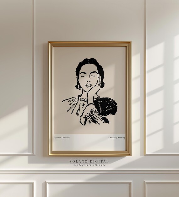 Spiritual Woman Portrait Wall Art Minimalist Line Drawing Feminine For Bedroom Studio Or Gallery Decor