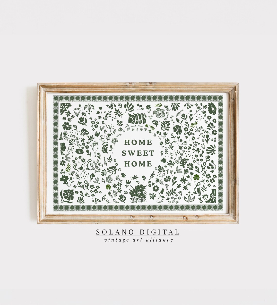 Home Sweet Print, Minimalist Green Floral Art Print