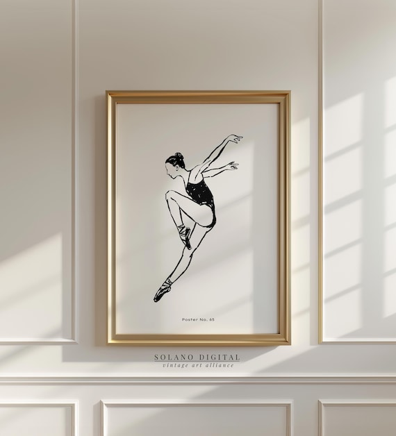 Minimalist Ballerina Line Drawing Leaping Dancer No 65 Art Poster
