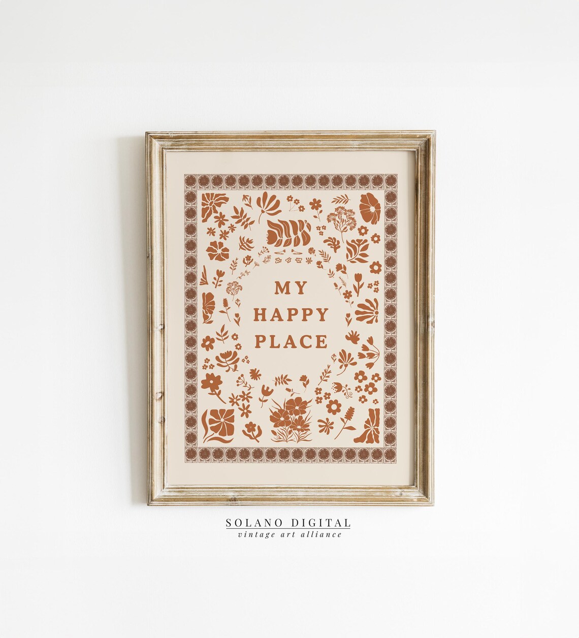My Happy Place Terracotta Floral Typography Vintage Quote Poster