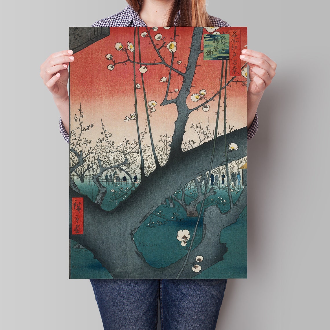 Hiroshige Kameido Plum Blossoms Red Sky Edo Woodblock Poster - Image 4