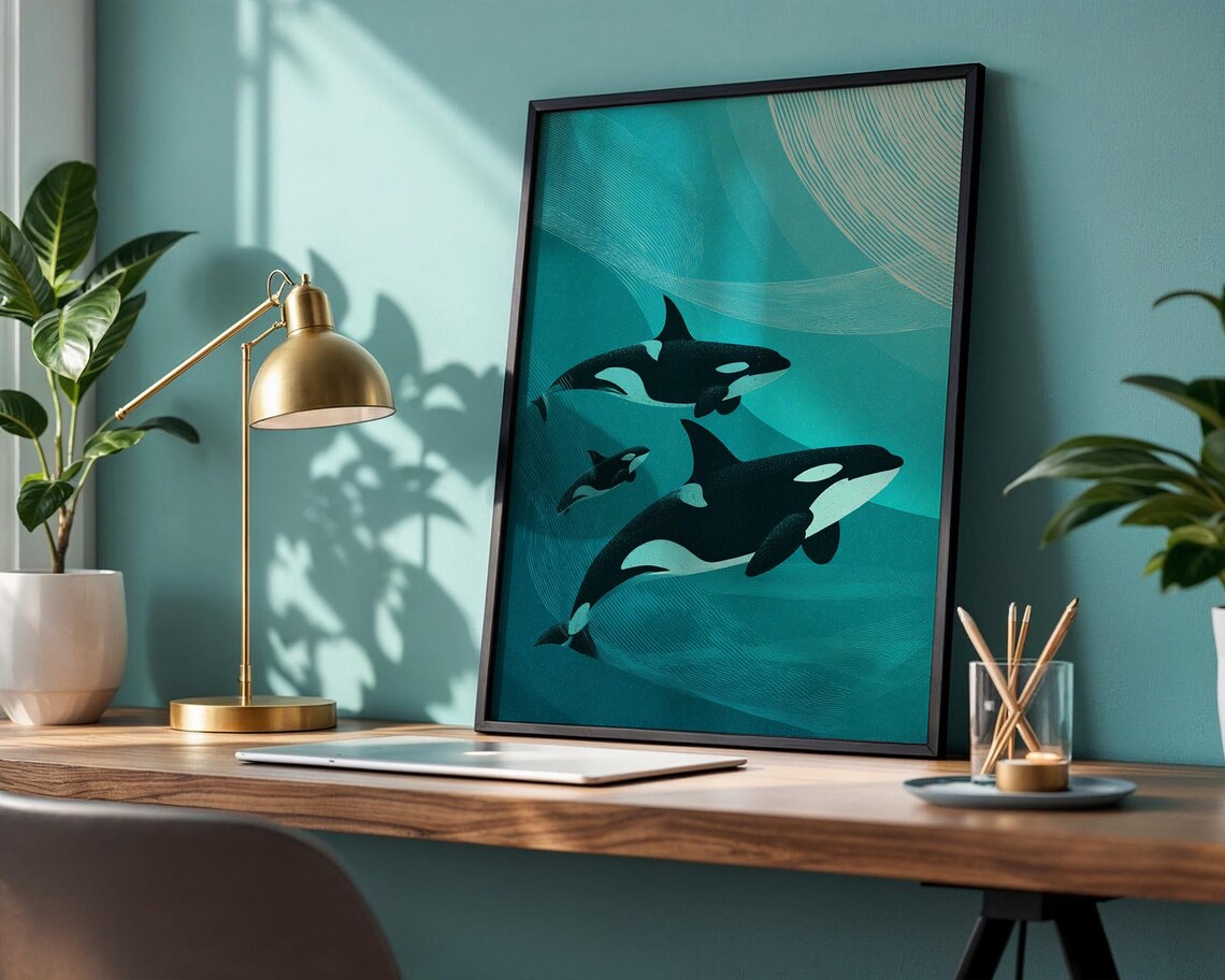 Orca Whale Poster, Nautical Ocean Art Print