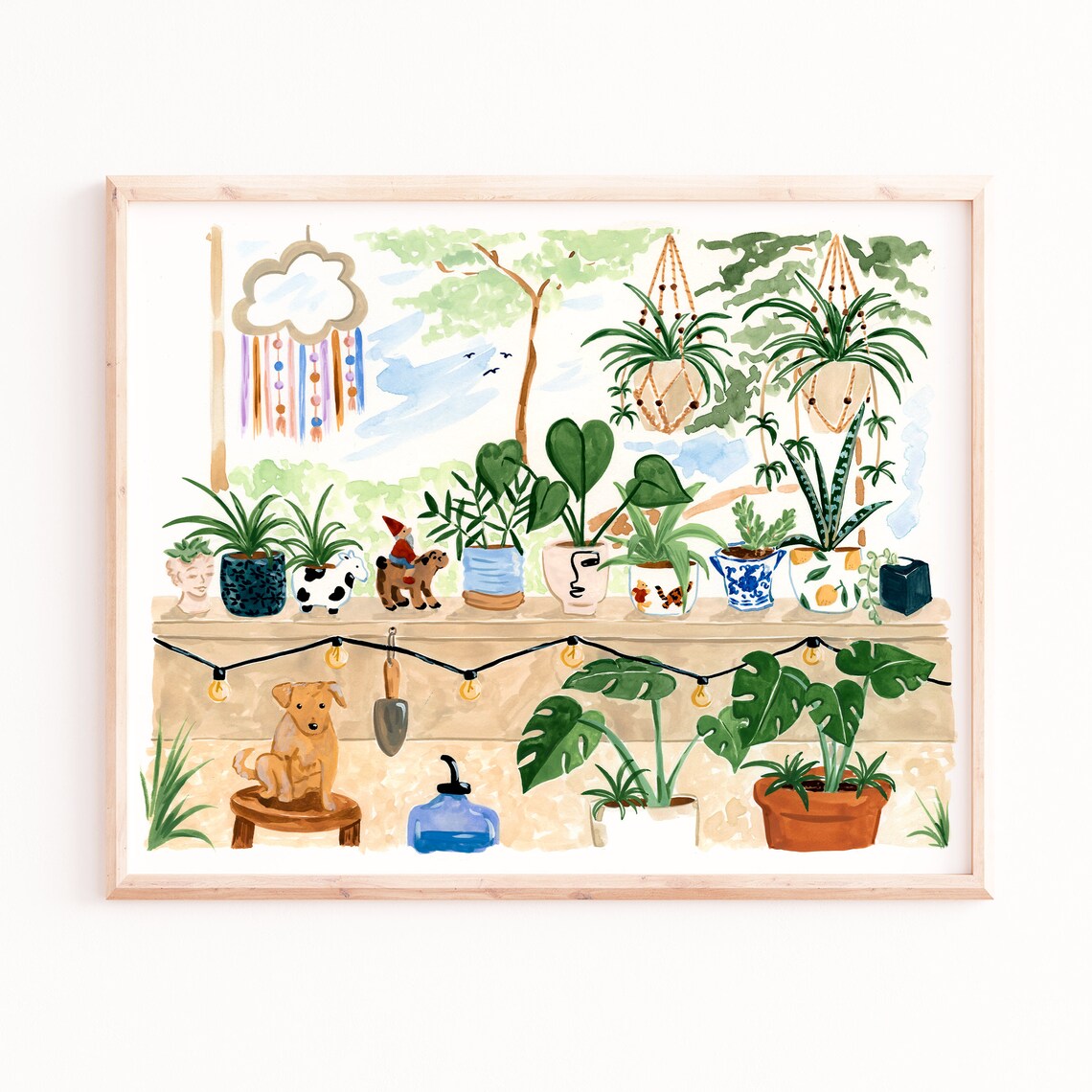 Plant Balcony Art Print, Gouache Botanical Illustration