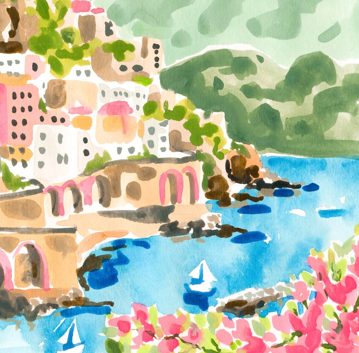 Sorrento Italy Watercolor Travel Poster, Italian Landscape - Image 3