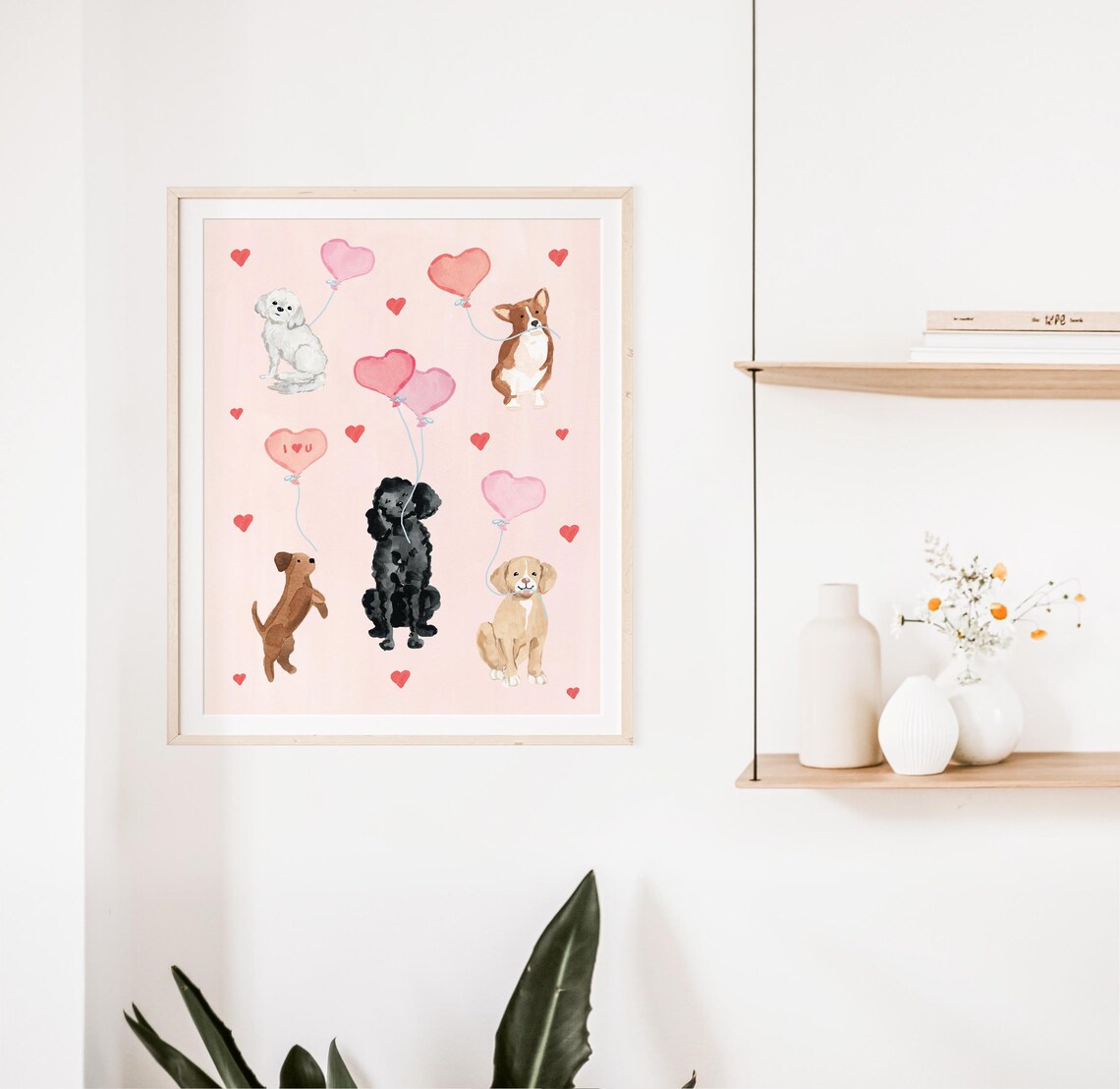 Valentine's Day Dogs Art Print, Cute Animal Painting - Image 3