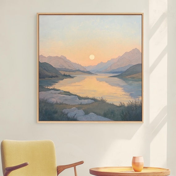 Serene Mountain Lake Sunset Wall Art Pastel Landscape Tranquil Nature Big Bear Artwork Instant