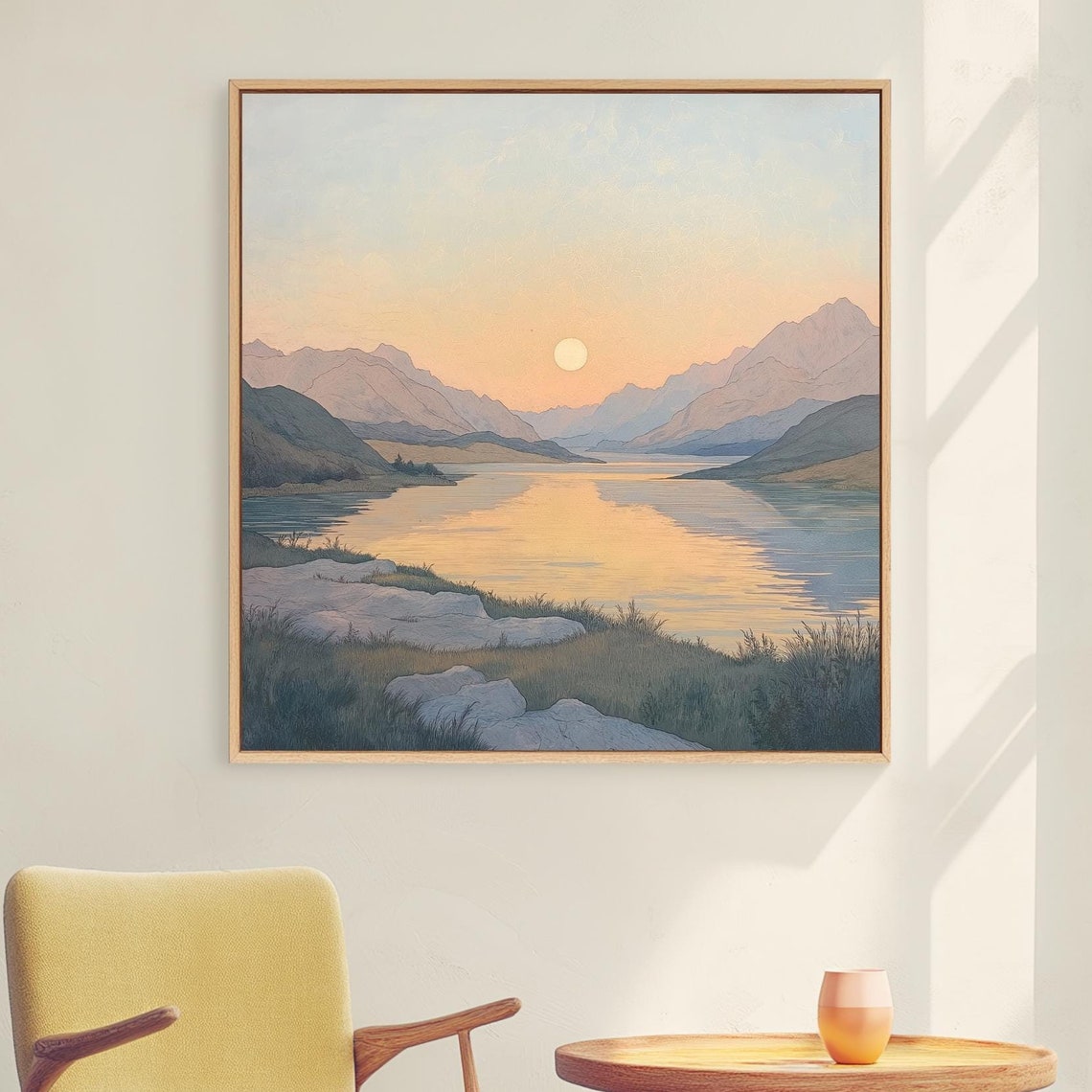 Serene Mountain Lake Sunset Wall Art Pastel Landscape Tranquil Nature Big Bear Artwork Instant