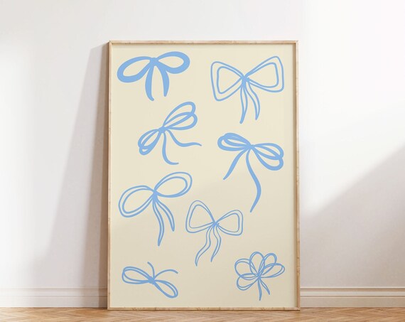 Coquette Bow Print Trendy Bow Art Coquette Poster Cute Bow Poster Retro Prints Blue Bows Print Girly Wall Art Vintage Print Art